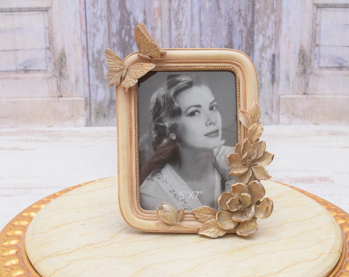 Amazing Beige Photo Frame - Flowers and Butterfly Photo Frame - Wedding Picture Frame - Lavish Wall or Buffet Decor - Home Decoration - Gift
