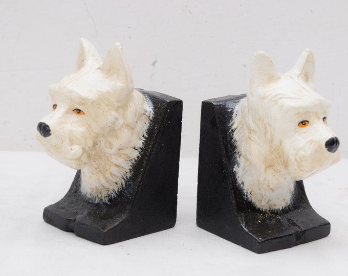 Pair Dogs Bookends Schnauzer Sculptures Cast Iron - Schnauzer Statue