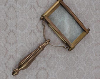 Vintage Brass Magnifier: Glass Lens, Home Office Decor