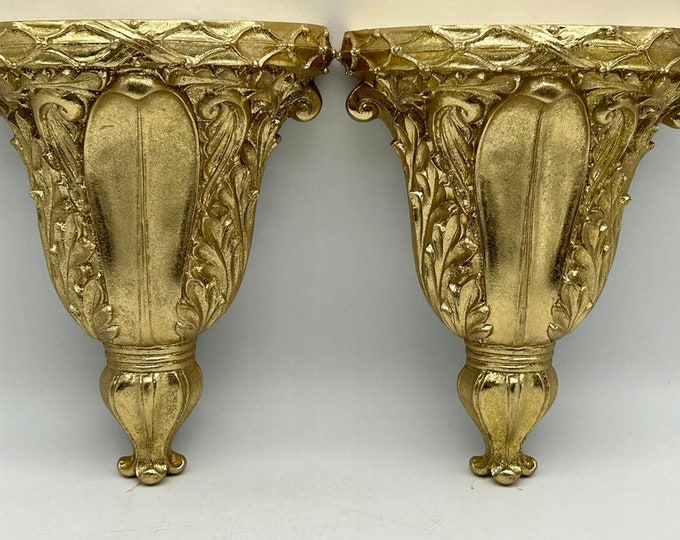 Two Gold Wall Consoles - Shelf Vintage Style - Shelf Gold Hanging - Wall Console