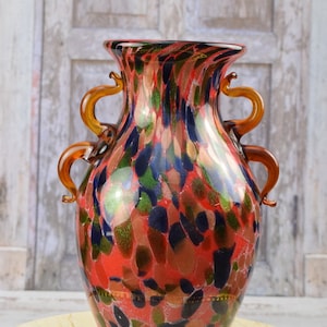 Unique Large Vase Murano Style Glass - Handcrafted Flower Pot - Colorful Flower Pot - Massive and Heavy - Italian Luxury Glass - Home Decor