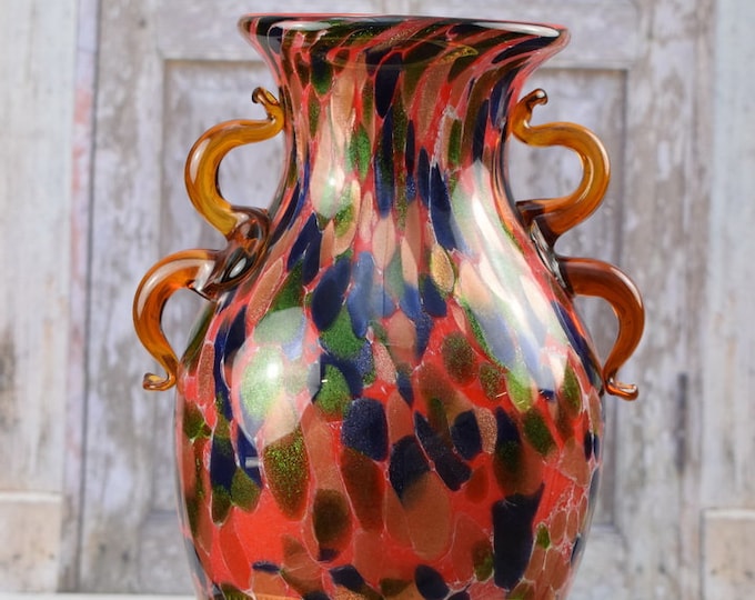 Unique Large Vase Murano Style Glass - Handcrafted Flower Pot - Colorful Flower Pot - Massive and Heavy - Italian Luxury Glass - Home Decor