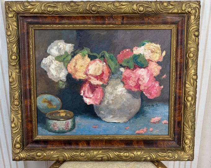 Antique Oil Painting – Roses Still Life –  A. Karpinski Kraków Collection – Hand Painted Artwork