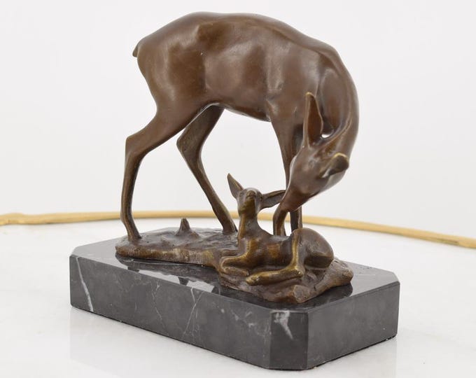 Two Roe Deer Bronze Statue on Marble Base - Foundry Mark - Family Roe Deer - Bronze Figure - Hunting Sculpture - Gift for Hunter
