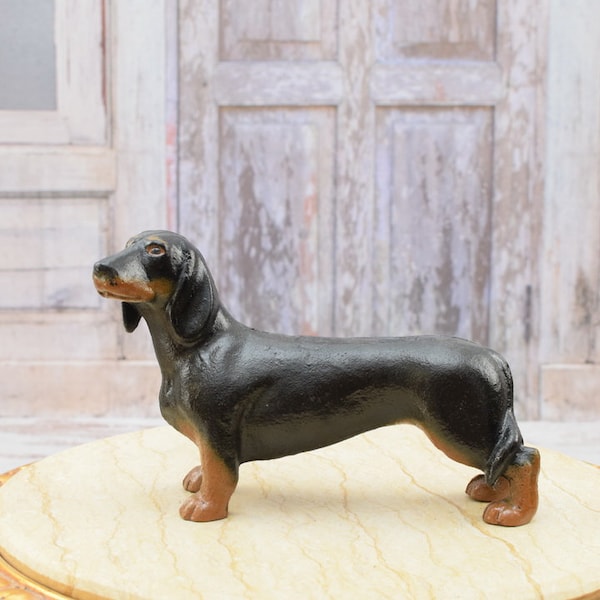 Cast Iron Dachshund Statue - Dog Sculpture - Beautiful Dachshund - Vintage Statue - Home and Garden Decor - Gift Idea