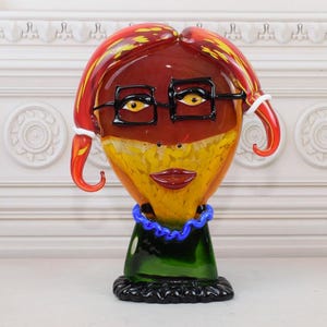 Statue Woman Head - Vintage Murano Style Glass - Colorful Face Murano Style - Venetian Art Masterpiece Figurine - Home Decor Gift