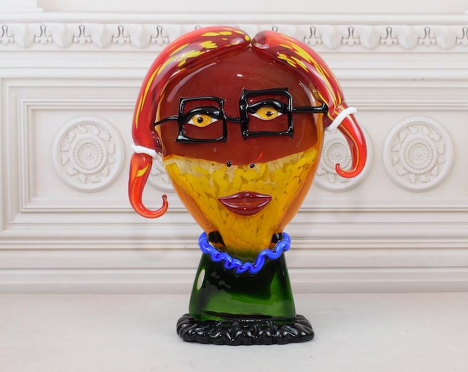Statue Woman Head - Vintage Murano Style Glass - Colorful Face Murano Style - Venetian Art Masterpiece Figurine - Home Decor Gift
