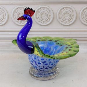 Unique Blue Pleateau Murano Style Glass - Glass Blue Peacock - Handcrafted Glass - Kitchen Decor - Italian Luxury Glass - Vintage Murano