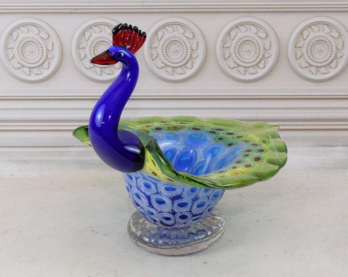 Unique Blue Pleateau Murano Style Glass - Glass Blue Peacock - Handcrafted Glass - Kitchen Decor - Italian Luxury Glass - Vintage Murano