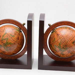 Ein Paar Globe Buchstützen Globen - Holz Globe Supports - Weltkugel Holz Buchstützen - Drehende Globen - Geschenk für Büro