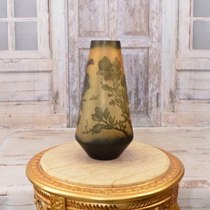 Limited Flower Vase - Green and Orange Glass Vase - Emile Galle Style - Solid and Heavy - Wedding Gift Idea - Home Decor