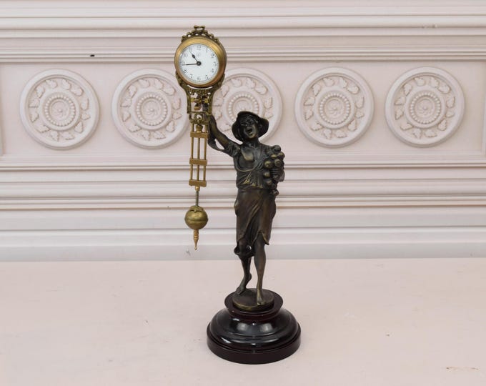 Amazing Bronze and Metal Clock - Fireplace Clock - Woman Table Clock - Working Rocking Clock - Pendulum Clock - Art Nouveau Style - Gift