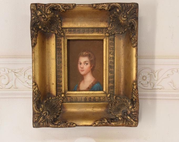French Aristocrat Portrait Painting: Old Oil on Wood with Golden Frame