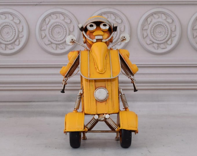 Vintage Yellow MotoRobot- Funny Robot - Motorcycle Old Classic - Metal Model Toy - Gift Idea - Old School - Collector Item - Office Decor
