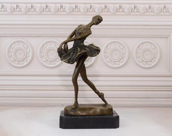 Bronze Ballerina Statue on Marble Base - Dancer Sculpture