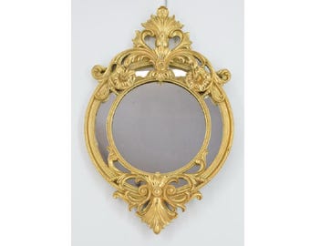 Antique Style Crystal Mirror: Gold Cherub Frame, Floral Ornaments