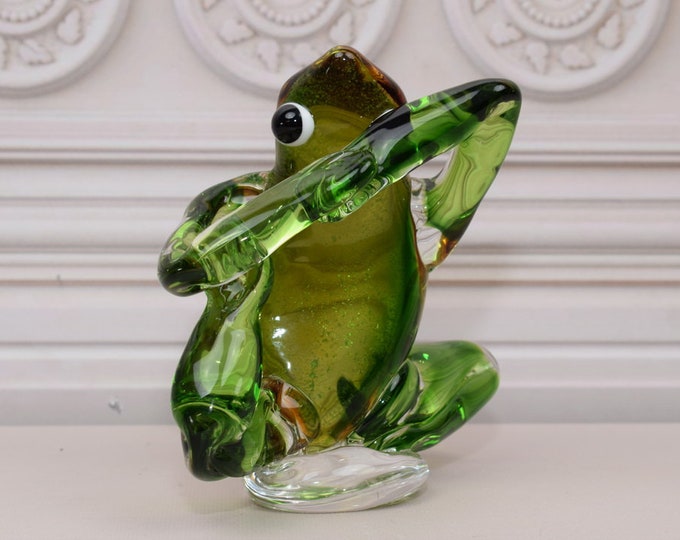 Sitting Thinker Green Frog Murano Style - Handcrafted Frog Figurine for Luck - Beaufitul Gift - Italian Venetian Product - Home Decor
