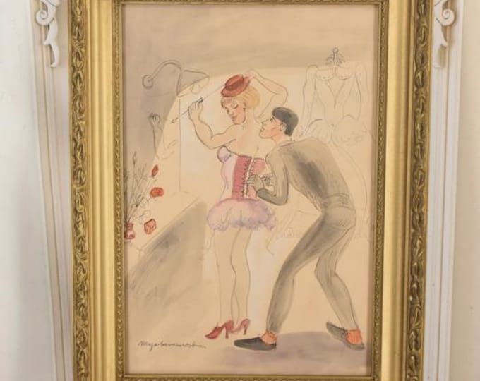 Maja Berezowska – Embracing Lovers – Intimate Couple – Watercolor & Ink on Paper – Vintage Artwork