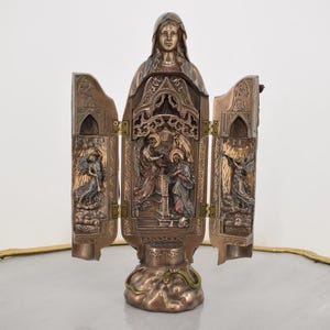 Virgin Mary Polyptych with Pieta: Our Lady Sculpture, Shrine Decor