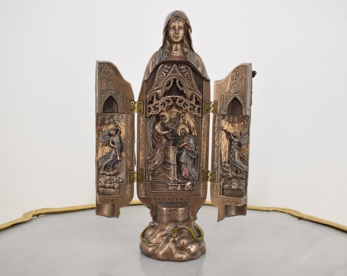 Virgin Mary Polyptych with Pieta Inside - Our Lady Sculpture - Prayer Statue - Mary Figurine - Shrine and Church Decoration - Home Decor
