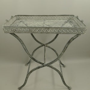 Flower Table - Garden Table - Silver Patina Iron Flower Table - Amazing Garden Design - Home Garden Decor - Rustic Table - Gift Idea