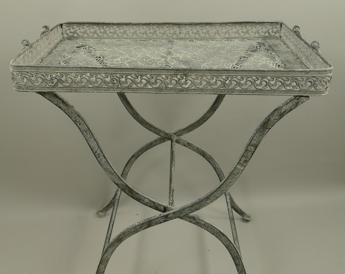 Flower Table - Garden Table - Silver Patina Iron Flower Table - Amazing Garden Design - Home Garden Decor - Rustic Table - Gift Idea