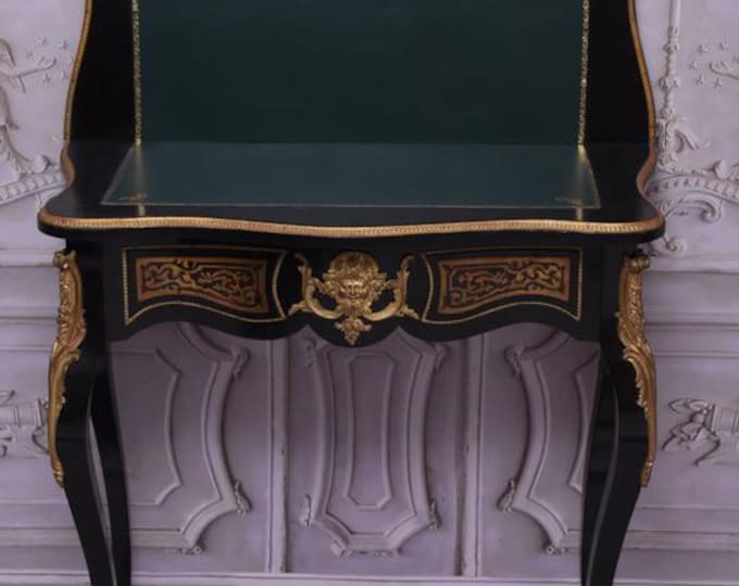 Antique Boulle Desk – Rare French Writing Table – Boulle Style Furniture – Vintage Office Desk