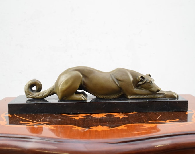 Lying Greyhound - Hunting Dog Bronze Statue - Dog Sculpture Bronze on Marble Base - Exclusive Animal Gift Idea -