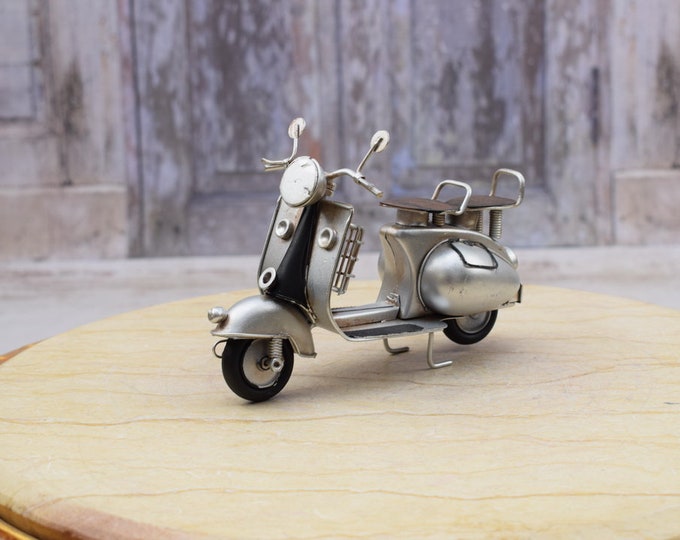 Grey Scooter - Motorbike Motorcycle Old Classic - Metal Model Toy Motor - Gift Idea Old School - Collector Item - Home Decor