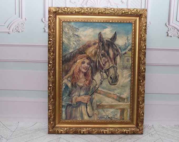 Kossak Style Painting – Woman on Horseback – Canvas Horse Art – Equestrian Wall Decor – Art Deco Elegance – Luxury Gift Idea