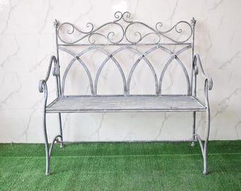 Rustic Metal Garden Bench – Vintage Style Outdoor Decor – Patio Iron Bench – Shabby Chic Garden Furniture – Lawn Decoration
