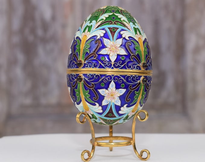 Wonderful Blue Silver Sterling Egg - Handmade Enamel Egg - Luxurious Gilded Silver Collector Item - Home Decor - Gift Idea