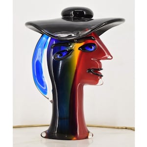 Glass Figure Murano Style Woman with Hat - Handcrafted Murano Sculpture - Colorful Woman Venetian Glass Statue - Italian Glass - Home Decor