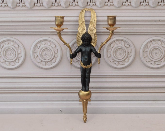 Bronze Cherub Wall Sconce: Empire Style Candlestick