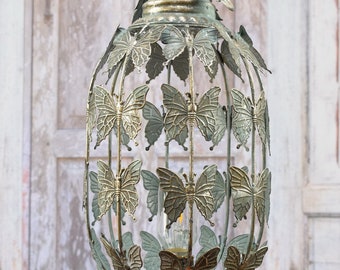 Splendida lanterna in metallo - Lanterna con farfalle - Lanterna decorata - Lampada con lampadina - Regalo di lusso per la casa e il giardino