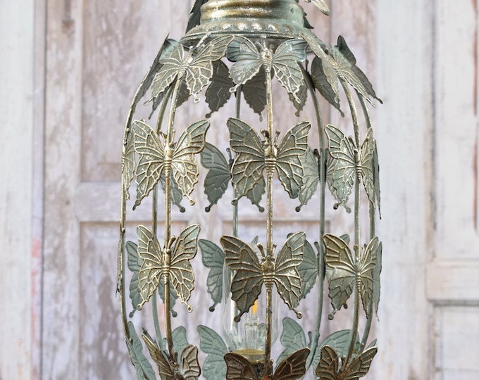 Beautifully Metal Lantern - Butterflies Latern - Decorated Lantern - Lamp with Light Bulb - Luxury Gift for Home and Garden