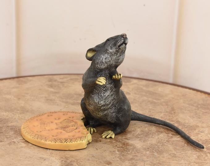 Vintage Bronze Mouse Sculpture: Biscuit Eater Figurine Vienna Bronze