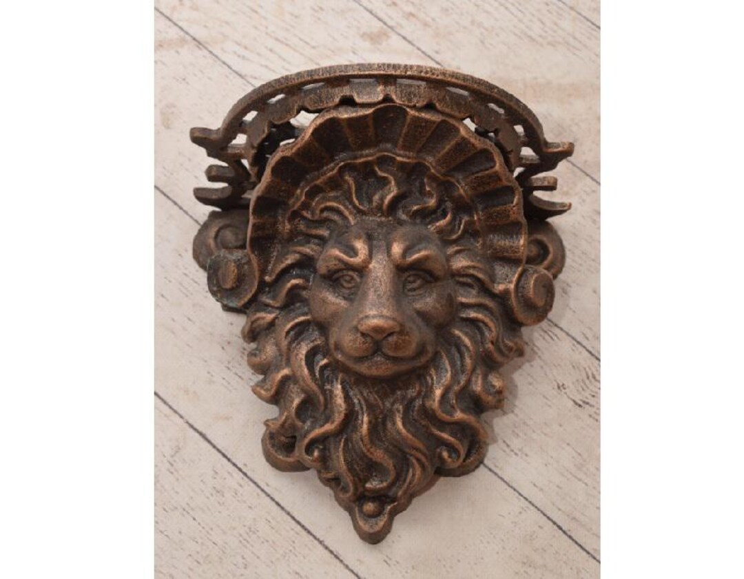 Étagère Applique Murale Tête De Lion Dorée - Buste 3D Résine - Vintage