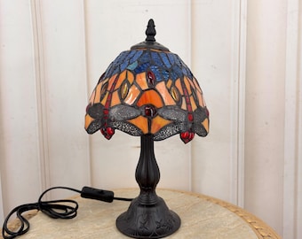 Beautiful Stained Glass Dragonfly Table Lamp - Art Nouveau Design