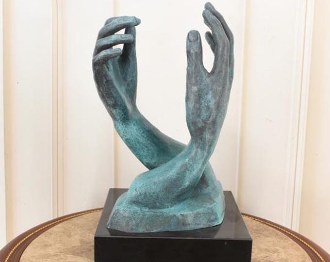 Vintage Patinated Bronze Hands Sculpture - Rodin Style French Art