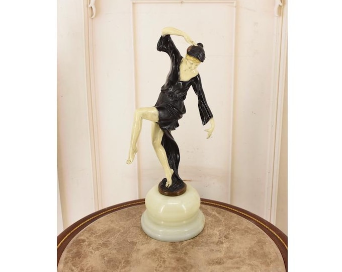 Autumn Dance Bronze Sculpture – Art Deco Dancer Figure – Onyx Base – Philippe Signed Style
