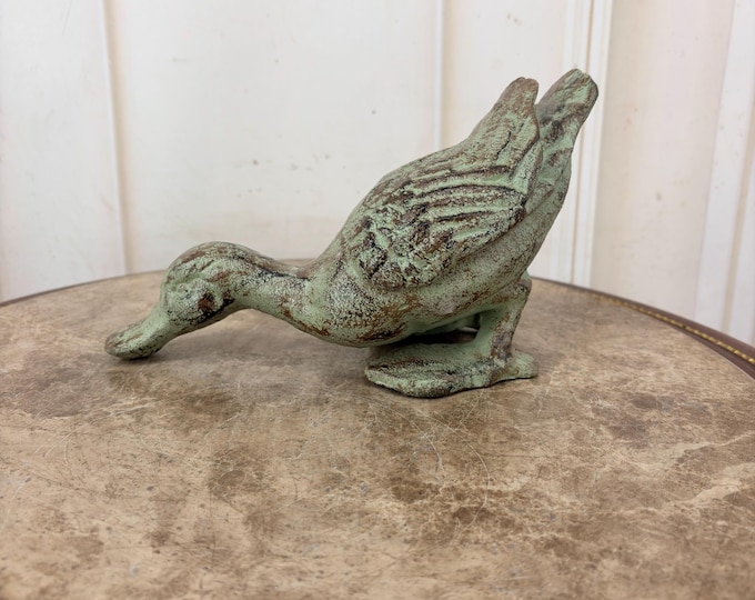 Vintage Cast Iron Duck Figurine - Heavy Patinated Garden Decor