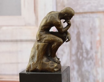 【オーギュスト・ロダン/A・Rodin】ブロンズ銅『考える人』置物 大理石台 オーギュスト・ロダン/A・Rodin】ブロンズ銅『考える人』置物 大理石台