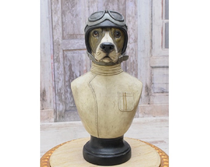 Bust of the Pilot Dog - Funny Dog Statue - Dog in Pilot Suit - Gift Idea for Pilot - Home Decor - Vintage Sculpture