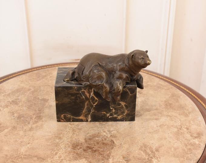 Signed Bronze Polar Bear Statue – French Vintage Animal Sculpture – Heavy Home Decor