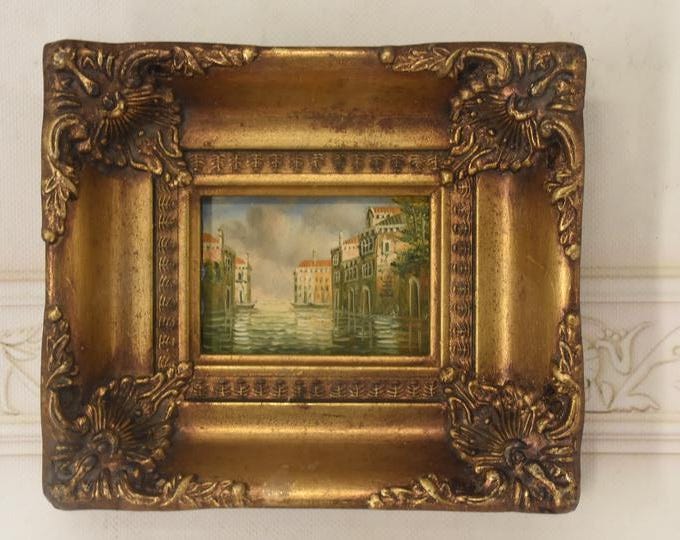 Venice Canal Painting – Italian Cityscape Art in Golden Frame