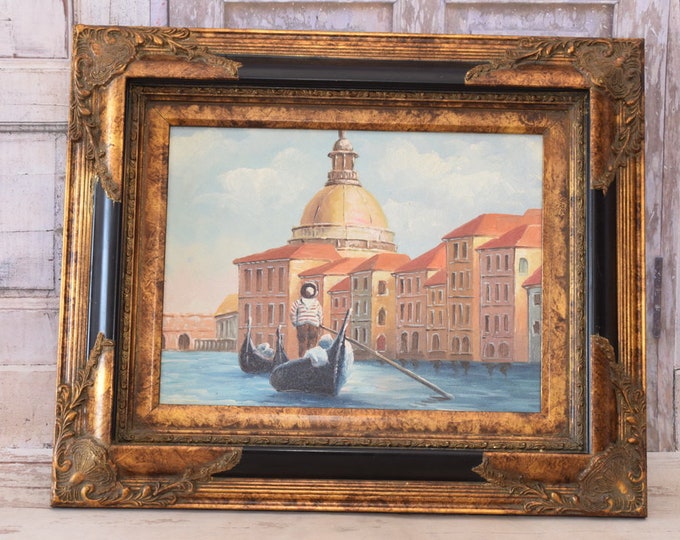 Magical Venice - Italian Cityscape in Golden Frame - Landscape Painting on Canvas - Wall Art - Wall Decor - Luxury Painting Gift Idea