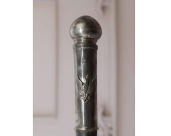 Polish Silver Walking Stick - Silver Cane Art Work Solid Wood - Polish 2nd Republic - Elegant Gift for Father Grandfather - Antique Cane