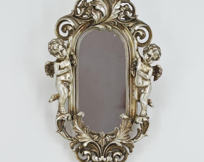 Mirror Oval Crystal Silver Angel – Art Deco Style Elegant Angelic Home Decor – Unique Gift Idea for Luxury Spaces