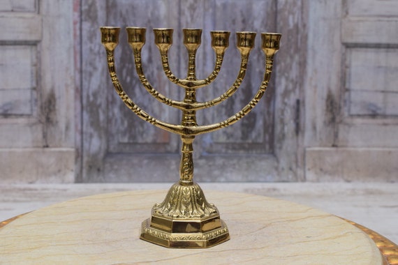 Menorah Candeliere Ebraico Oro - 7 Rami Con Simboli 12 Tribù Israele, 20cm - Foto 8
